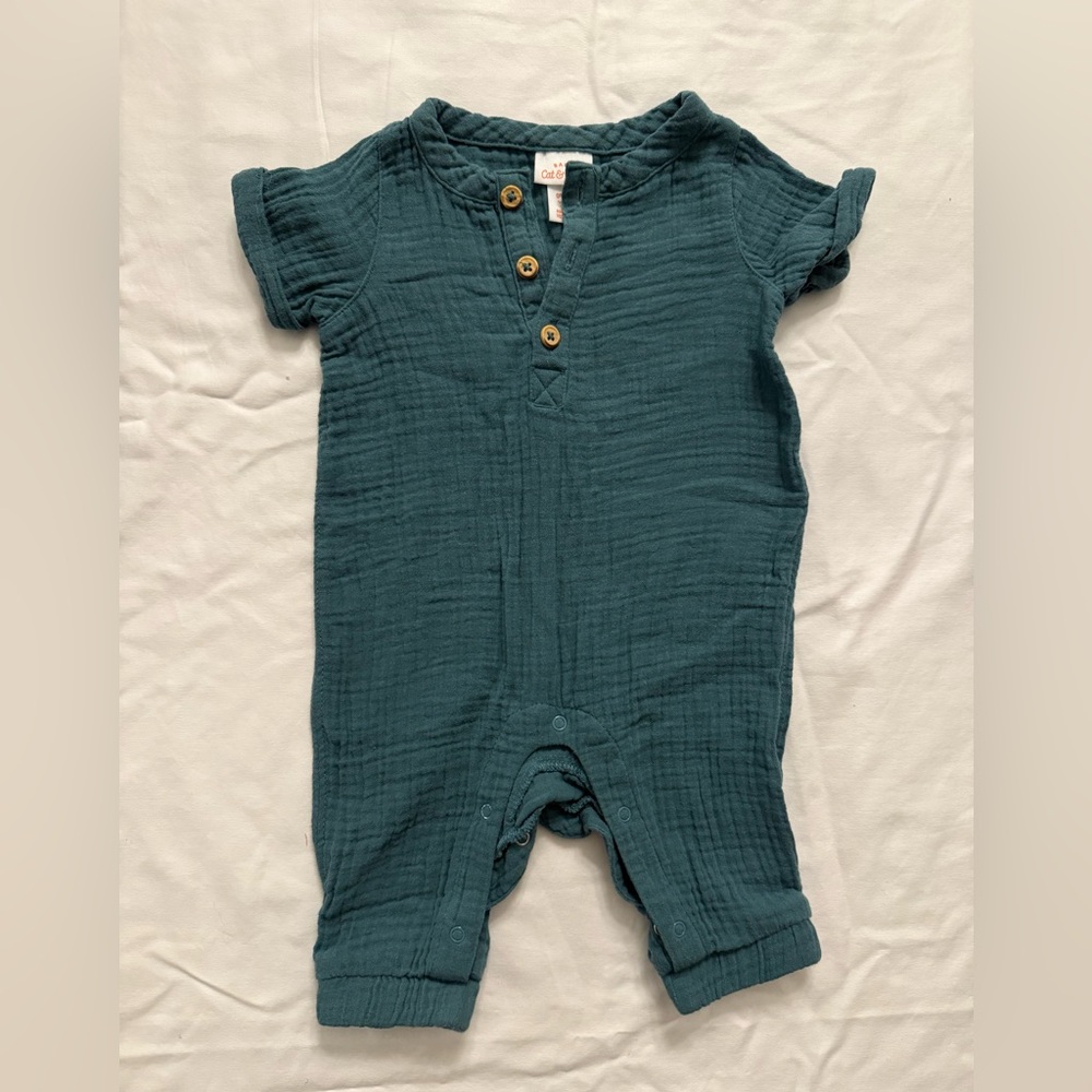 Cat and jack turquoise muslin style romper